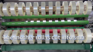 The process of cutting mother rolls, packaging at the source factory.